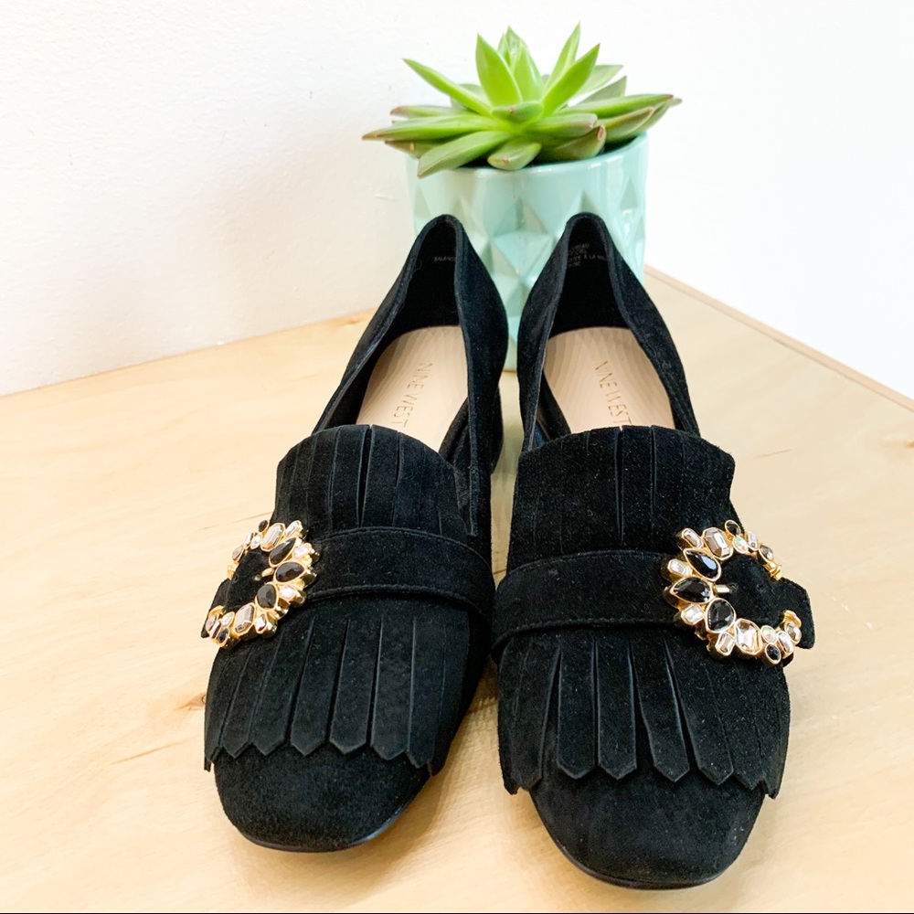NINE WEST Black suede loafers with bling buckle! - Picture 7 of 12